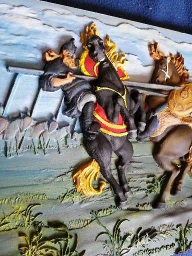 Картина резная из бука Поединок Пересвета с Челубеем на Куликовом поле